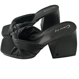 Circus NY Marianna Block Heel Black Vegan Leather Sandals Size 8